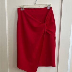 Red Twist-Detail Pencil Skirt